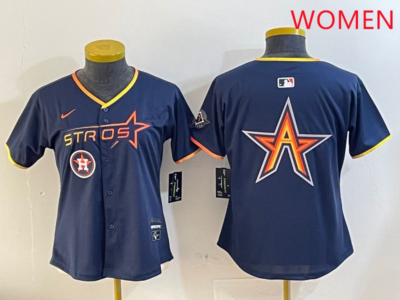 Women Houston Astros Blank Drak Blue Three generations Joint Name 2025 Nike MLB Jersey style 10->women mlb jersey->Women Jersey